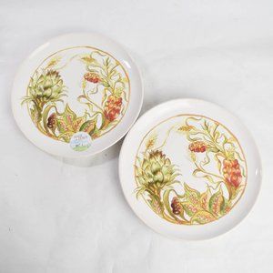 2 x Ceramiche Noi Artichoke Corn Wheat Autumn Harvest 8.25" Salad Plates Italy